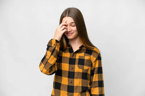 Teenager Mädchen Über Isolierten Weißen Hintergrund Lachen — Stockfoto