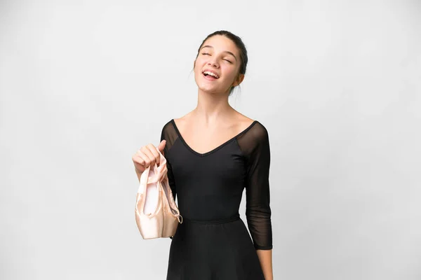Teenager Girl Practicing Ballet Isolated White Background Laughing — Stockfoto