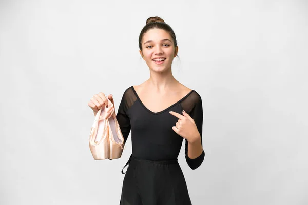 Teenager Girl Practicing Ballet Isolated White Background Surprise Facial Expression — Stockfoto