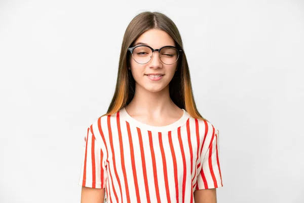 Teenager Girl Isolated White Background Glasses Happy Expression — Stockfoto