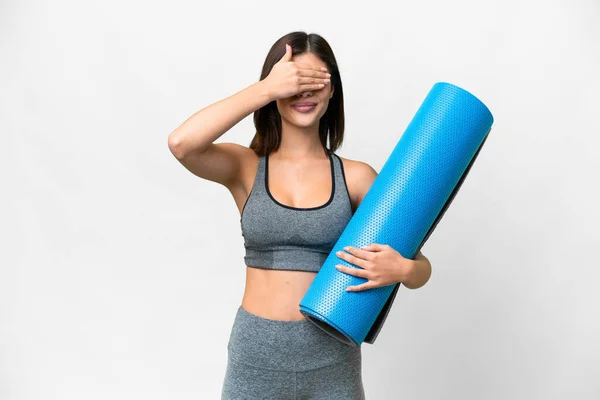 Young Sport Woman Going Yoga Classes While Holding Mat Isolated — Stock Fotó