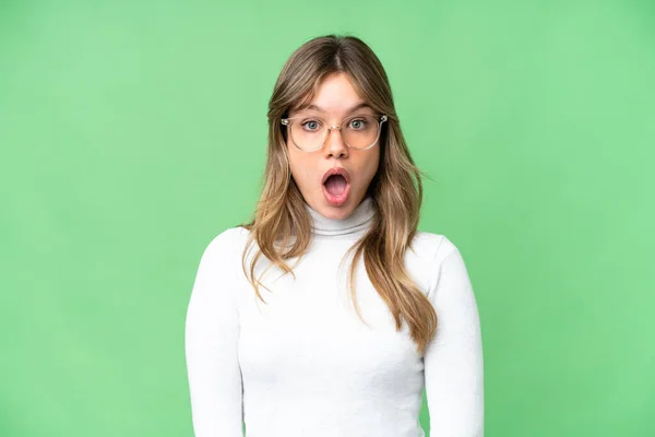 Young Girl Isolated Chroma Key Background Glasses Surprised Expression — Stock Photo, Image