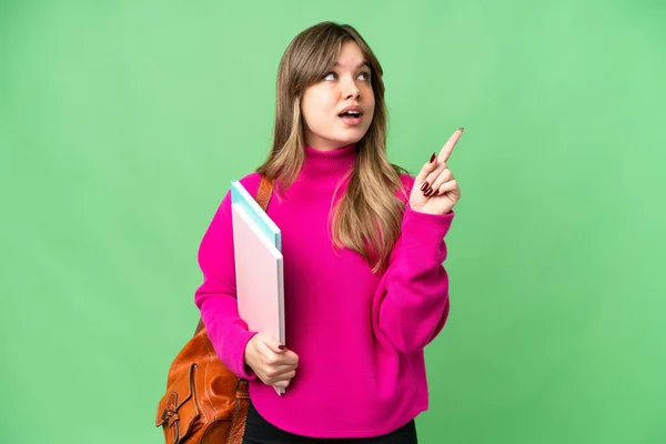 Young Student Girl Isolated Chroma Key Background Pointing Great Idea — Stock Photo, Image
