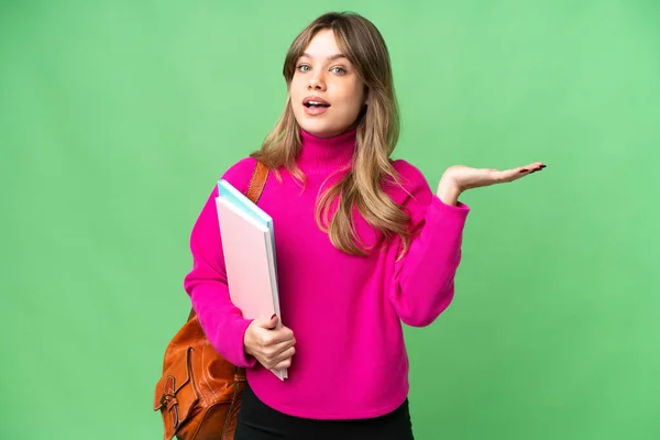 Young Student Girl Isolated Chroma Key Background Shocked Facial Expression — Stock Photo, Image