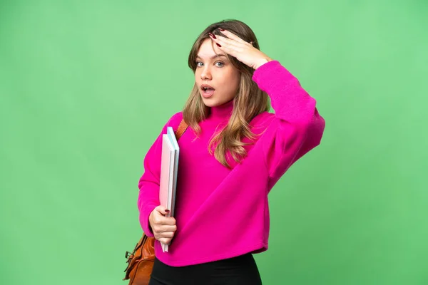 Young Student Girl Isolated Chroma Key Background Doing Surprise Gesture — Stock Photo, Image