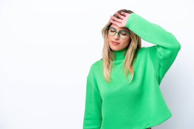 Young Uruguayan woman isolated on white background with tired and sick expression