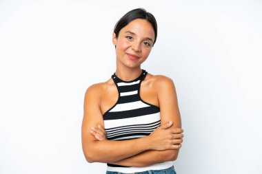Young hispanic woman isolated on white background laughing