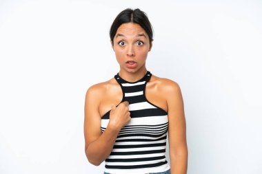 Young hispanic woman isolated on white background pointing to oneself