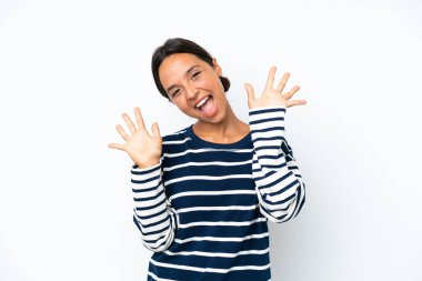 Young hispanic woman isolated on white background counting ten with fingers