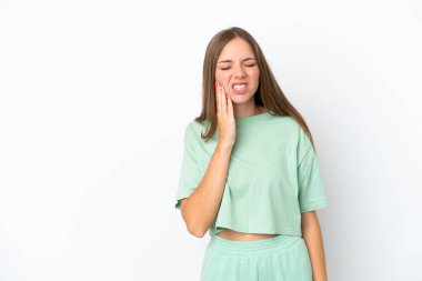Young Lithuanian woman isolated on white background with toothache
