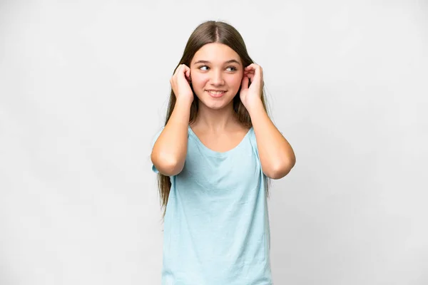 Teenager Mädchen Über Isoliertem Weißen Hintergrund Frustriert Und Ohren Verdeckt — Stockfoto