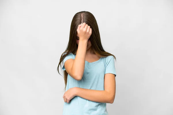 Teenager Mädchen Über Isolierten Weißen Hintergrund Mit Kopfschmerzen — Stockfoto