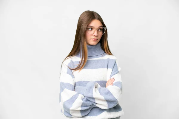 Teenager Girl Isolated White Background Keeping Arms Crossed — Stockfoto