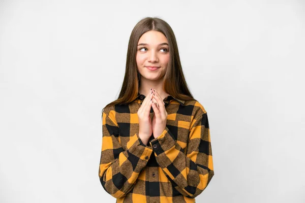 stock image Teenager girl over isolated white background scheming something