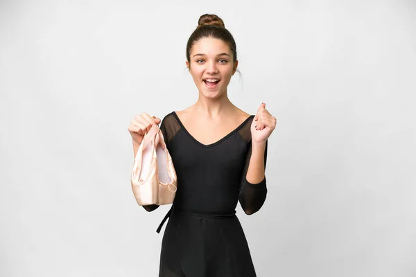 Teenager Girl Practicing Ballet Isolated White Background Celebrating Victory Winner — Stockfoto
