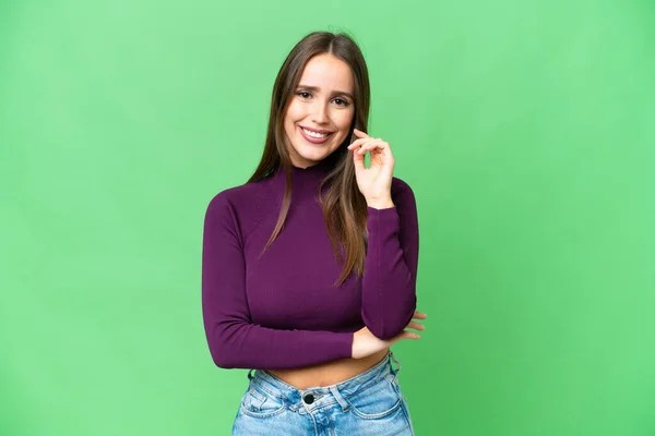 Young Beautiful Woman Isolated Chroma Key Background Laughing — Stockfoto