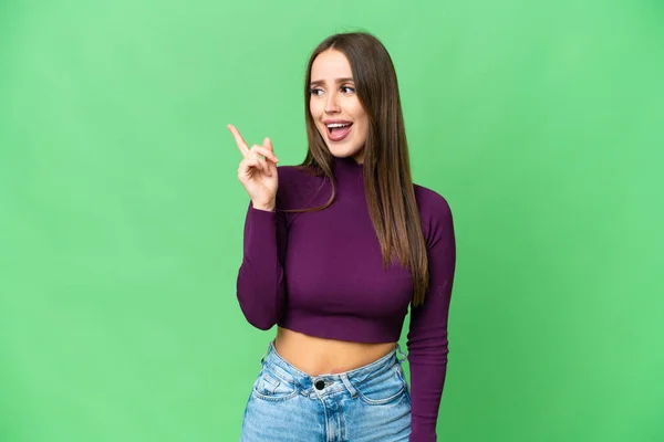 Young Beautiful Woman Isolated Chroma Key Background Intending Realizes Solution — Stockfoto