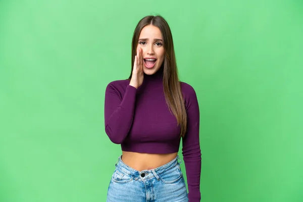 Young Beautiful Woman Isolated Chroma Key Background Surprise Shocked Facial — Stockfoto