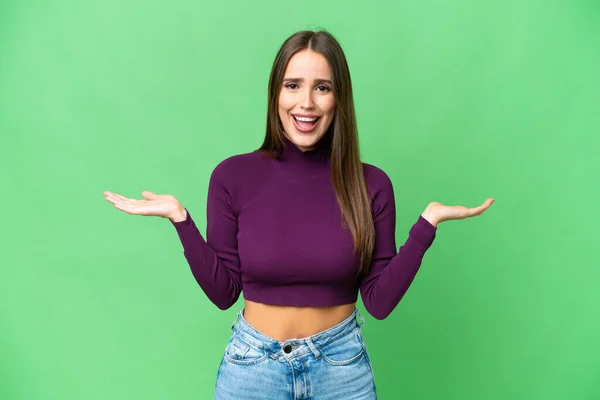 Young Beautiful Woman Isolated Chroma Key Background Shocked Facial Expression — Fotografie, imagine de stoc