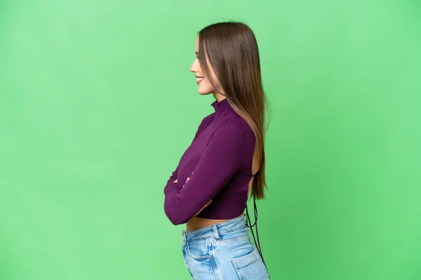 Young Beautiful Woman Isolated Chroma Key Background Lateral Position — Stock fotografie