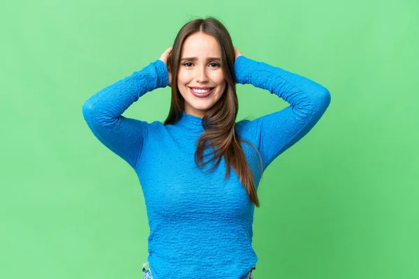 Young Beautiful Woman Isolated Chroma Key Background Laughing — Stockfoto