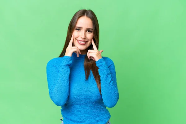 Young Beautiful Woman Isolated Chroma Key Background Smiling Happy Pleasant — Stockfoto
