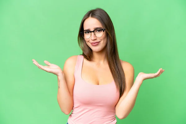 Young Beautiful Woman Isolated Chroma Key Background Glasses Having Doubts — 图库照片