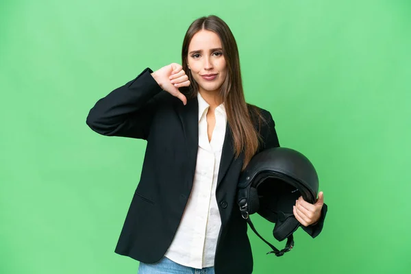 Young Asian Woman Motorcycle Helmet Isolated Chroma Key Background Showing — Stok fotoğraf