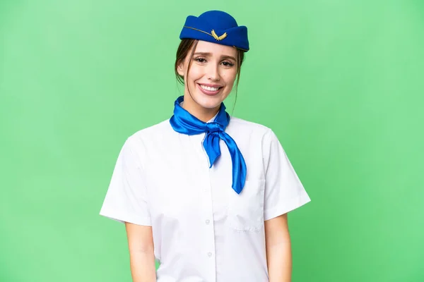 Airplane Stewardess Isolated Chroma Key Background Laughing — Photo