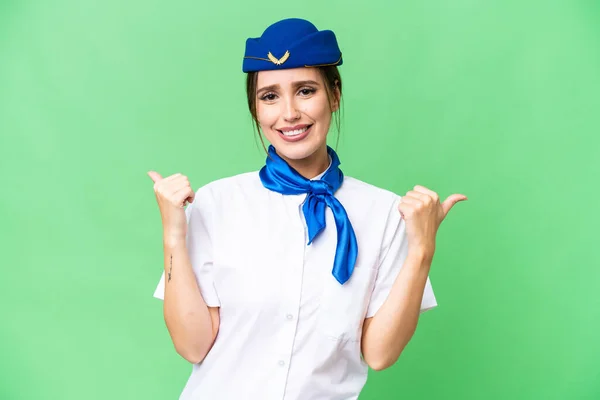 Airplane Stewardess Isolated Chroma Key Background Thumbs Gesture Smiling — Photo
