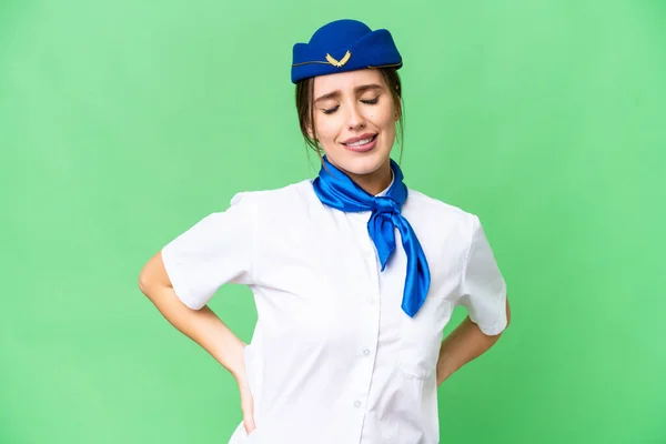 Airplane Stewardess Isolated Chroma Key Background Suffering Backache Having Made — Photo