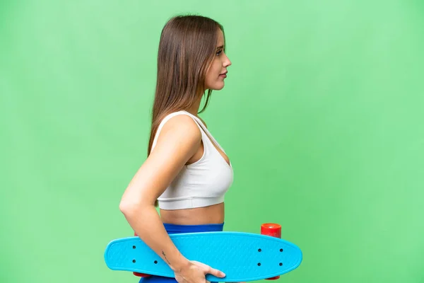 Young Beautiful Woman Isolated Chroma Key Background Skate —  Fotos de Stock