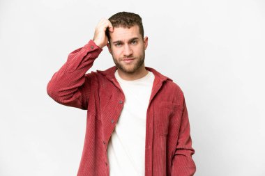 Young handsome blonde man over isolated white background with an expression of frustration and not understanding