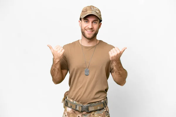 Military Dog Tag Isolated White Background Thumbs Gesture Smiling — Fotografia de Stock