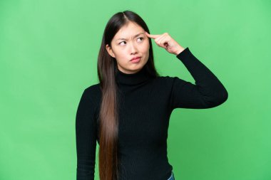 Young Asian woman over isolated chroma key background making the gesture of madness putting finger on the head