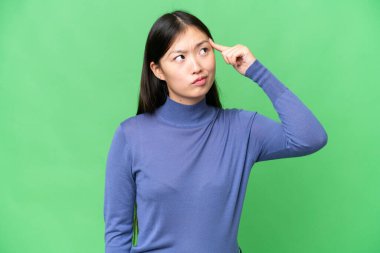 Young Asian woman over isolated chroma key background making the gesture of madness putting finger on the head