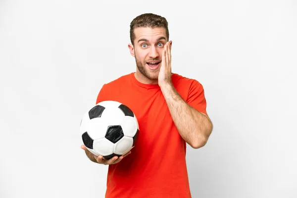 Handsome Young Football Player Man Isolated White Background Surprise Shocked — Stock Photo, Image