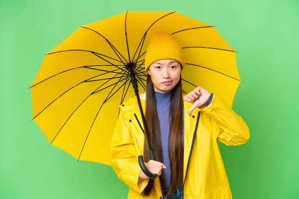 Young Asian Woman Rainproof Coat Umbrella Isolated Chroma Key Background — 图库照片
