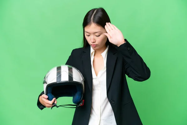 Young Asian Woman Motorcycle Helmet Isolated Chroma Key Background Making — ストック写真