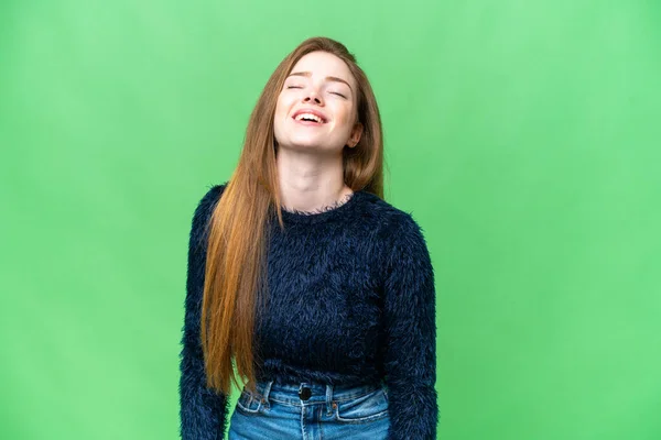 Jonge Mooie Vrouw Geïsoleerde Chroma Key Achtergrond Lachen — Stockfoto