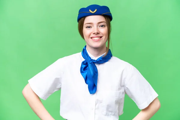 Airplane Stewardess Isolated Chroma Key Background Laughing — 스톡 사진