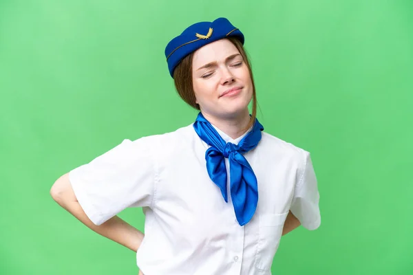 Airplane Stewardess Isolated Chroma Key Background Suffering Backache Having Made — 스톡 사진