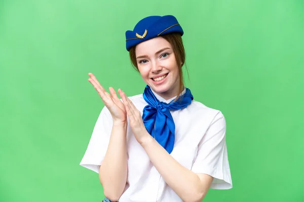 Airplane Stewardess Isolated Chroma Key Background Applauding Presentation Conference — 스톡 사진