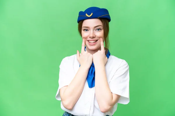 Airplane Stewardess Isolated Chroma Key Background Smiling Happy Pleasant Expression — 스톡 사진
