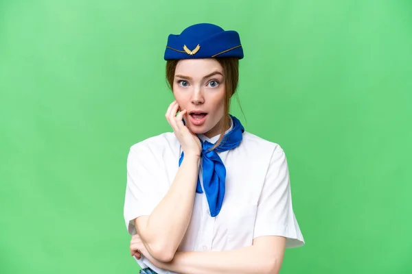 Airplane Stewardess Isolated Chroma Key Background Surprised Shocked While Looking — 스톡 사진