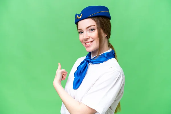 Airplane Stewardess Isolated Chroma Key Background Pointing Back — 스톡 사진