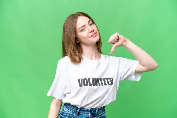Young Volunteer Woman Isolated Chroma Key Background Proud Self Satisfied — 스톡 사진