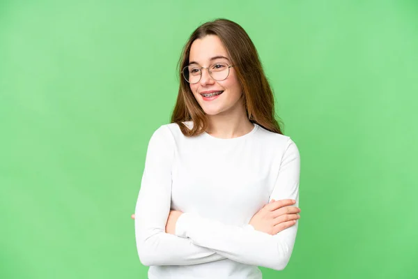 Teenager Girl Isolated Chroma Key Background Happy Smiling — Stockfoto
