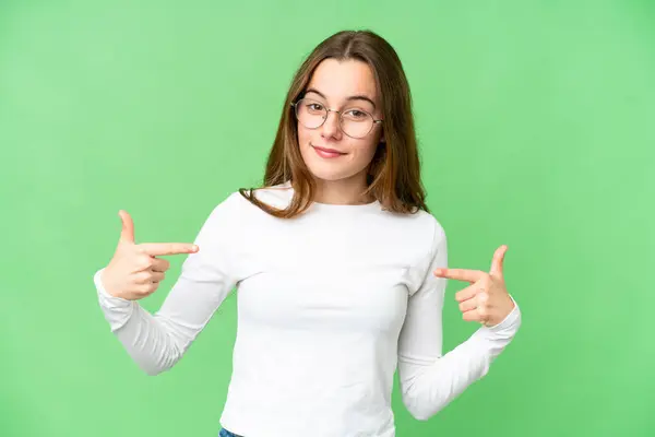Teenager Girl Isolated Chroma Key Background Proud Self Satisfied — Stock fotografie