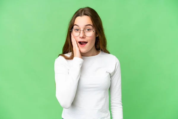Teenager Girl Isolated Chroma Key Background Surprise Shocked Facial Expression — Fotografia de Stock